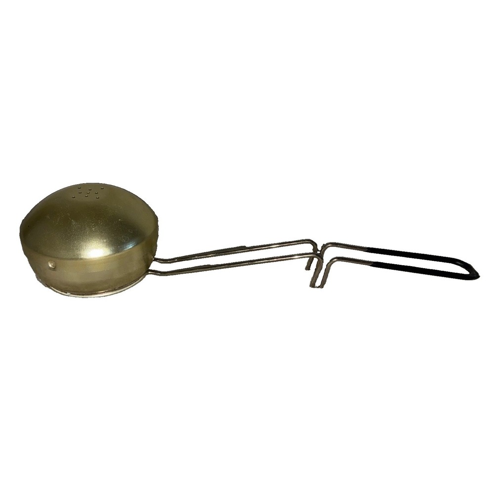 Vintage Metal Tea Strainer Infuser Gold Pot Rest Farmhouse Rustic Cottage *flaw